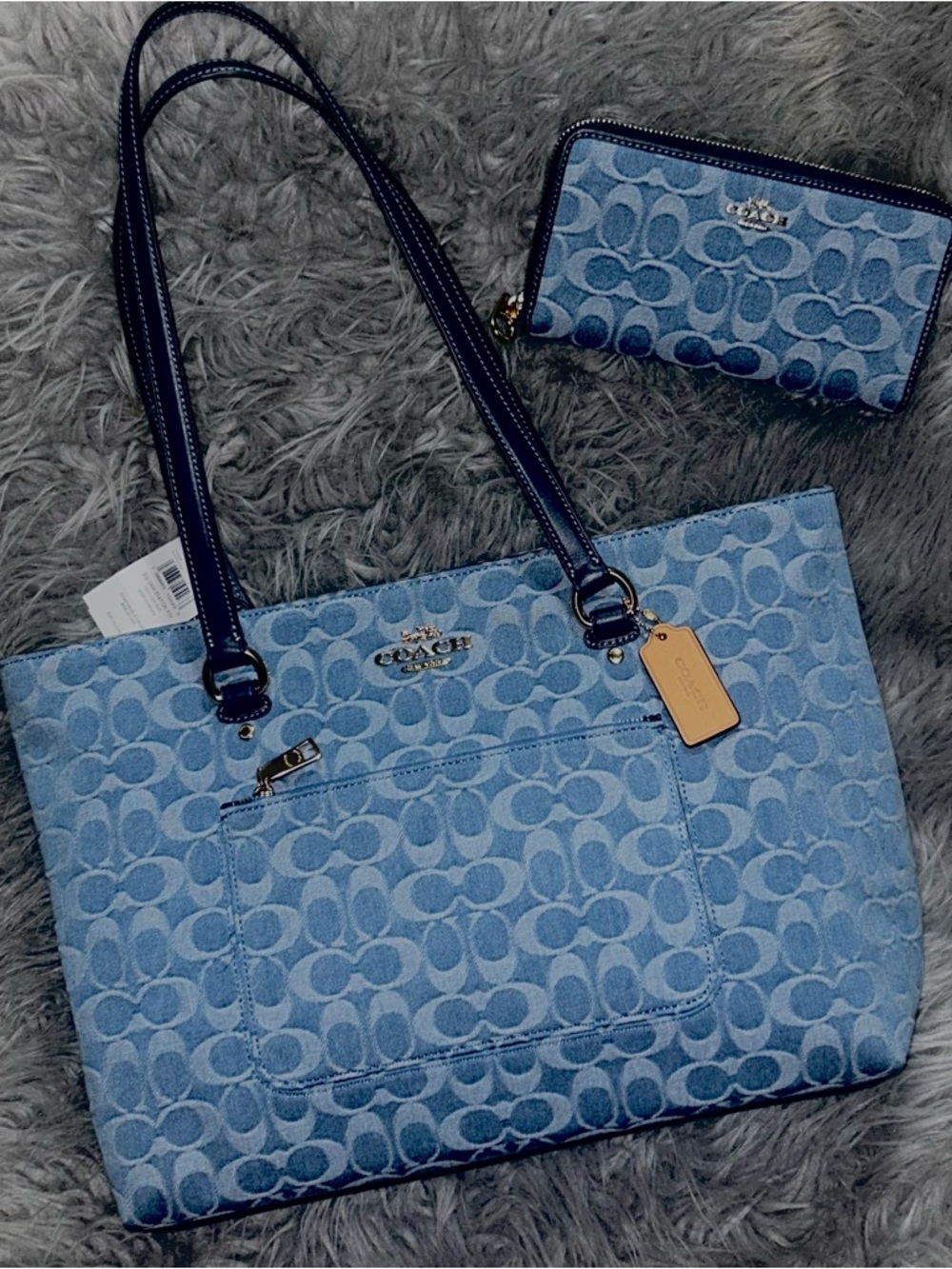 NWT Denim COACH Station Tote & Long Zip Around Walket